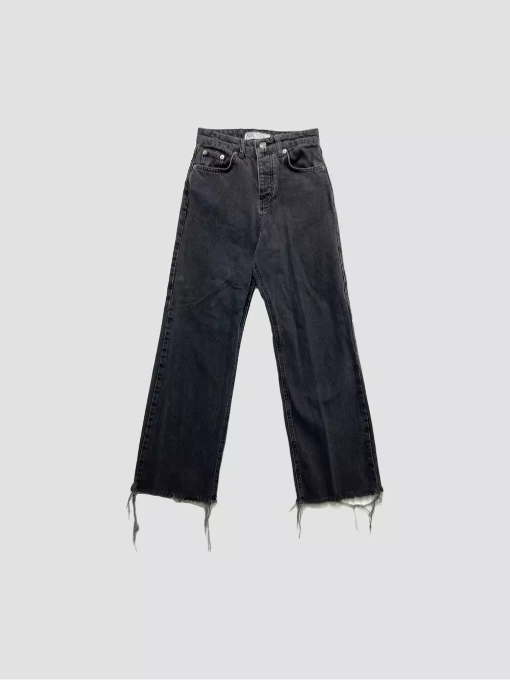 Zara High Rise Straight Wide Leg Frayed Hem Jeans - Size 12